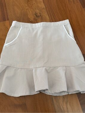 Vintage Striped White and Light Brown Gray Ruffle Hem Women's Skirt